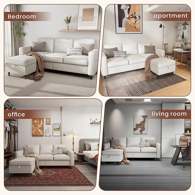 Sectional Sofa Couches for Living Room - L Shaped Cloud Couch-Comfy L Shape Modular Sofa,with Storage Chaise-Washable Covers-Suitable for Living Rooms,Apartments,Rooms and Offices-Beige