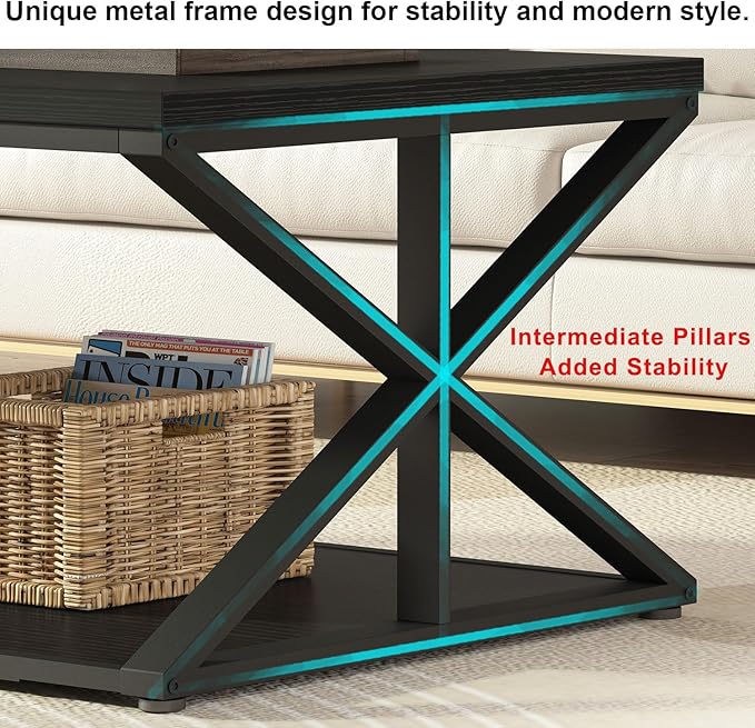 Launica Modern Coffee Table with Storage, Farmhouse Living Room Table, Minimalist Rectangle Center Table, Industrial Vintage Wood Tea Table, 39 Inch, Black Oak