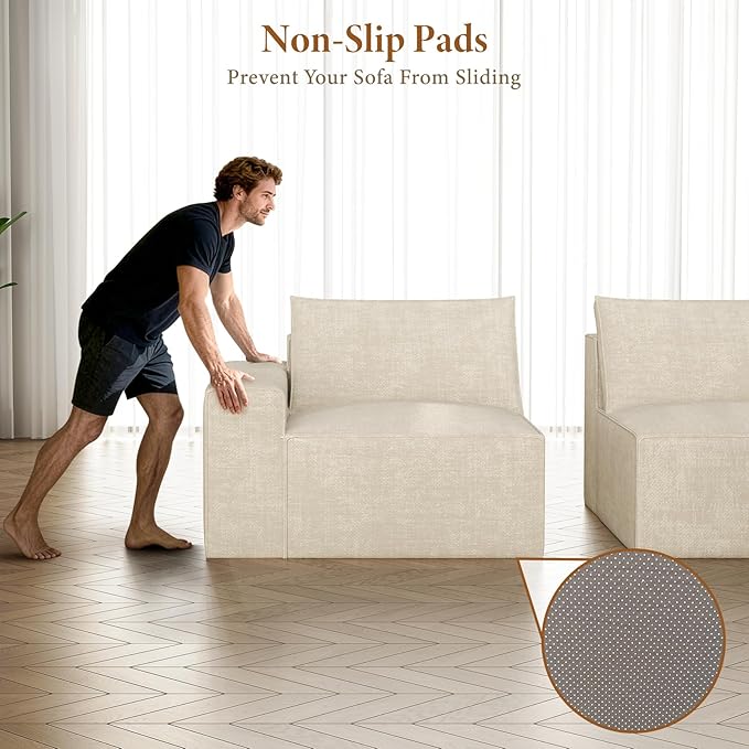 Vesgantti 143.7" Oversized Boneless Modular Couch, Modern 6 Seater Sectional Sofa with Ottoman & Deep Seat, Convertible Chenille Cloud Couches for Living Room, No Assembly Required, Beige