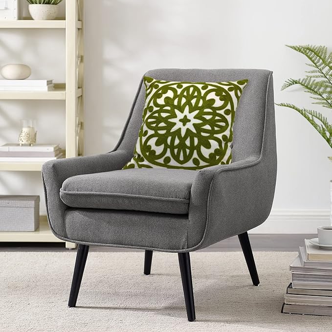 Alysheer Embroidered Decorative Throw Pillow Cover 20"x 20", Boho Mandala Modern Thick Embroidery Pattern, Durable Cotton Canvas Soft Cushion Case for Sofa Couch Bed Living Room (Olive Green)