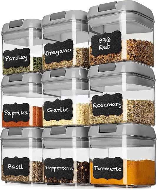 Shazo 9 PC Airtight Food Storage Containers - BPA Free Clear Plastic Snack & Spice Containers with Easy Lock Lids - Kitchen and Pantry Organization for Herbs, Coffee, Tea - 0.5L / 2.1 Cups