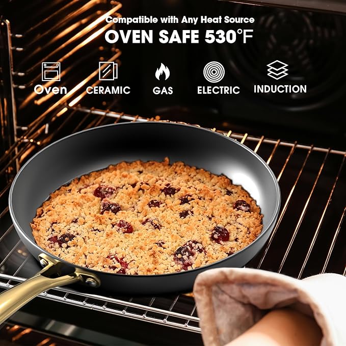 Non Stick Frying Pans – 10 Inch Honeycomb Skillet with Stay-Cool Stainless Steel Handle, Scratch Resistant, Induction Compatible Nonstick Frying Pan for Gas, Electric, Ceramic, Oven & Dishwasher Safe