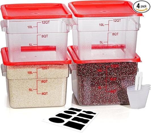 12 Quarts Sous Vide Container: 8 PCS Commercial Food Storage Containers with Lids - Clear Food Container with Scales Handles for Home Restaurant Kitchen Storage Pizza Bread N2