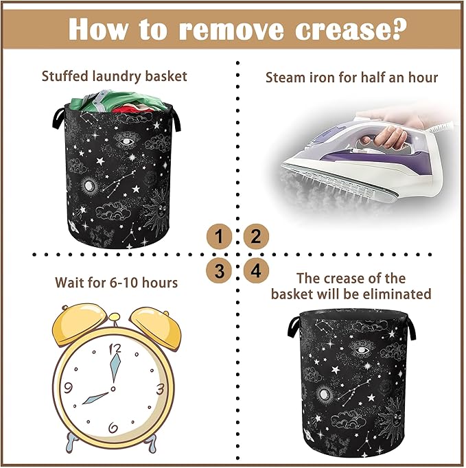 Mystical Sky Collapsible Laundry Baskets,Sun Stars Laundry Hamper,Storage Basket with Handles for Bathroom Bedroom College Dormitory Living Room Nursery Organizer 16"x20"