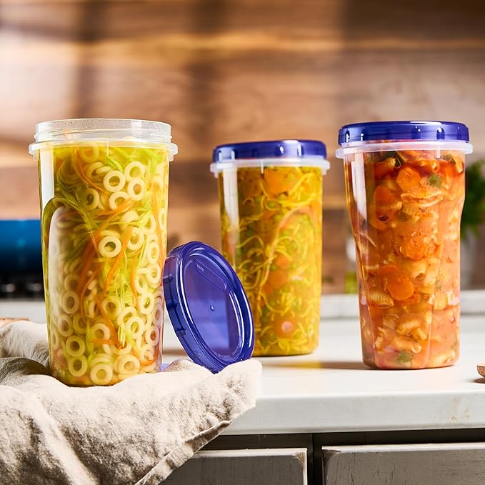 PLASTICPRO 12 Pack Twist Cap Food Storage Containers with Blue Screw on Lid- 48 oz Reusable Meal Prep Containers - Large Freezer Containers Microwave Safe Blue Plastic Food Storage