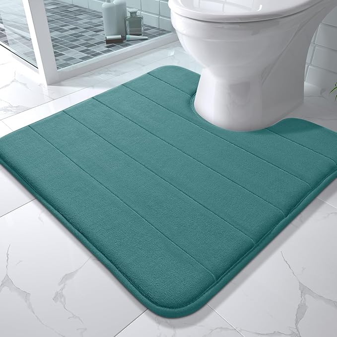 Yimobra Memory Foam Toilet Bath Mat U-Shaped, Commode Contour Rug, Soft and Comfortable, Super Water Absorption, Non-Slip, Thick, Machine Wash and Easier to Dry for Bathroom, 24 X 24, Teal