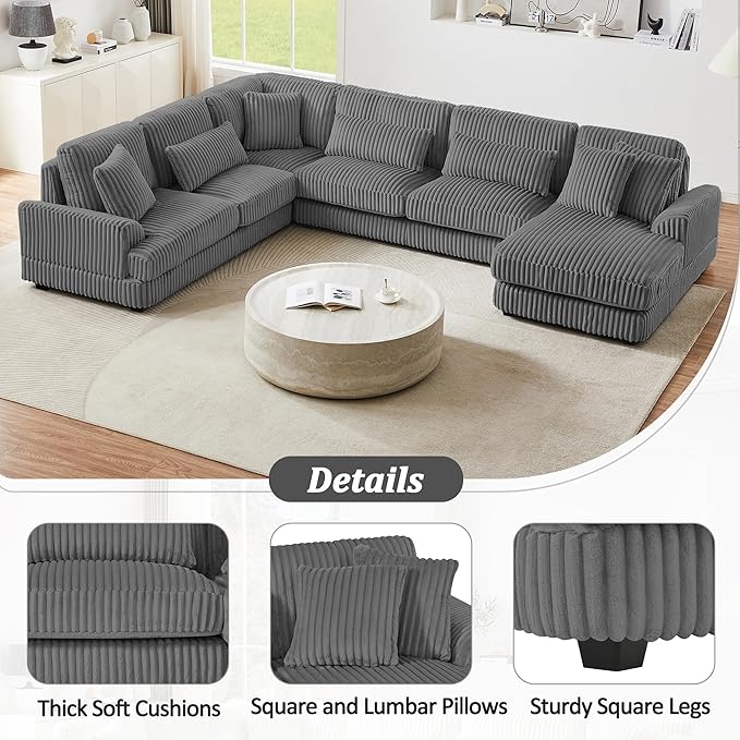 129" Oversized Sectional Sofa U Shaped Sofa Modern Couch Upholstered Couches with Chaise Lounge for Living Room, Dark Gray