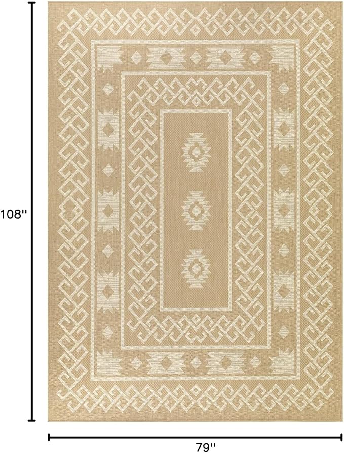 Antep Rugs Patio 6x9 Outdoor/Indoor Southwest Aztec Native Area Rug (Beige, 6'7" x 9')