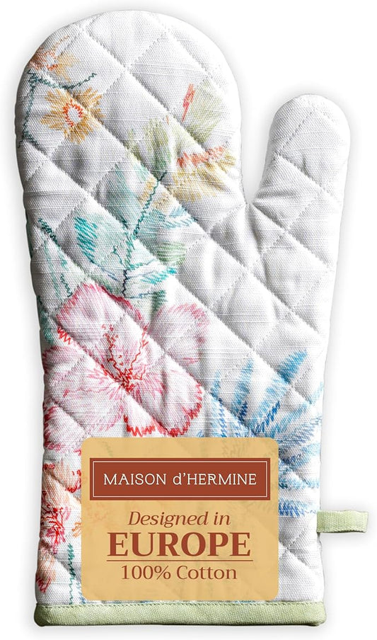 Maison d' Hermine Oven Gloves 100% Cotton Oven Mitt 7" x 13" with Loop Heat Resistant, BBQ, Cooking Gloves, Baking, Grilling, Kitchen, Handling Hot Pans Spring/Summer (Pack of 1, Paradise Island)