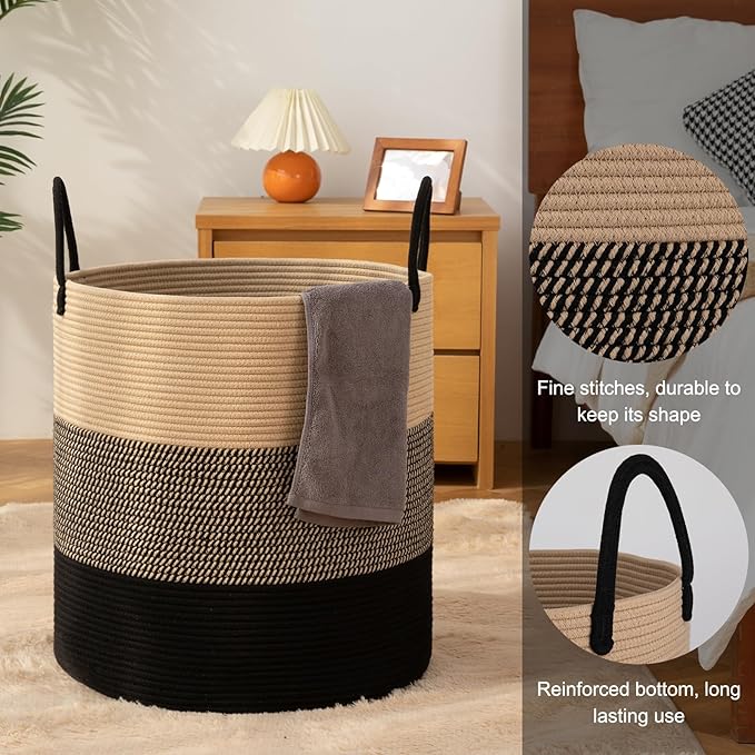 OIAHOMY 100L Laundry Hamper, Dirty Clothes Hamper for Bedroom, Collapsible Laundry Basket, Large Blanket Basket, Nursery Hamper with Handle, Blanket Storage for Living Room-18.5x21inches-Yellow&Black