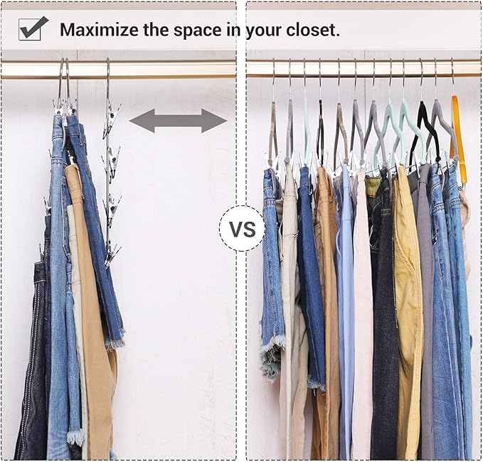 SONGMICS Pants Hangers, Set of 3, 4 Tiers Non-Slip Skirt Hangers, Space Saving Pants Organizers, for Closet, Silver and Black UCRI042BK
