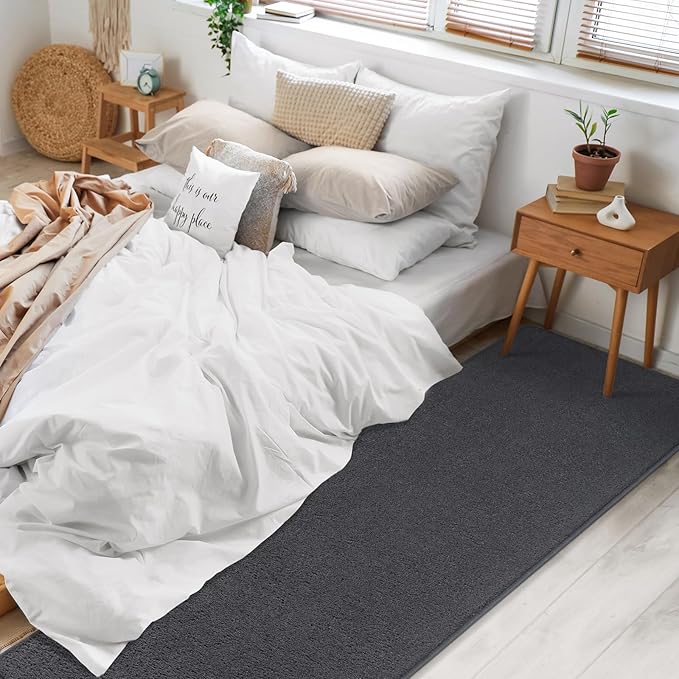 Soft 2x8 Runner Rugs for Bedroom Hallway, Non Slip Long Runners for Kitchen Laundry Dorm Washable, Modern Low Pile Area Rugs for Boys Men, Dark Grey