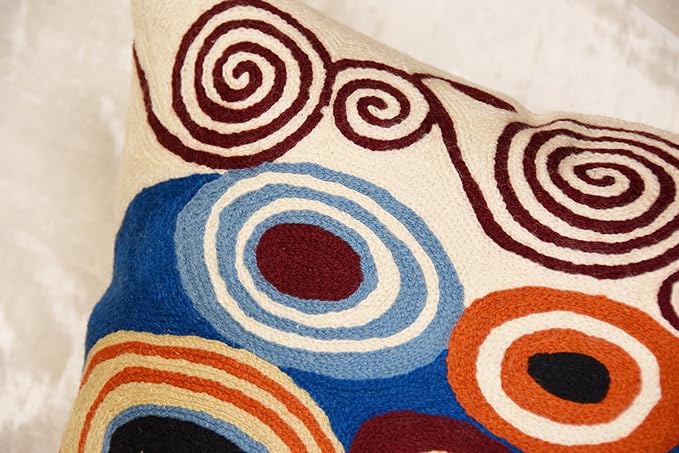 Klimt Blue Decorative Pillow Cover Contemporary Chair Cushion | Modern Blue Sofa Pillowcase | Modern Outdoor Pillows | Mid Century Chair Cushions | Hand Embroidered | Wool Size 18x18