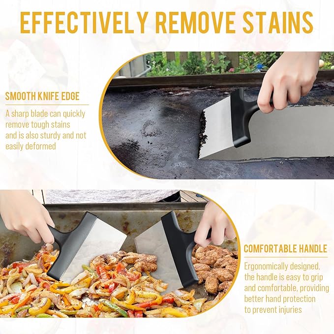 Heavy Duty Grill Scraper Stainless Steel Griddle Scraper with 5" Handle,Sturdy Food Scraper Tool Kitchen for Blackstone Grill Accessories,Outdoor Barbecue Turners Tools