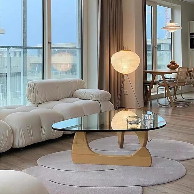 EASYSOUL Modern Glass Coffee Table, 32.68" D x 22.44" W x 15.75" H, Abstract Round Tea Tables for Living Room Home Office Industrial Cocktail Tables (Log-Clear Glass, 32.68")