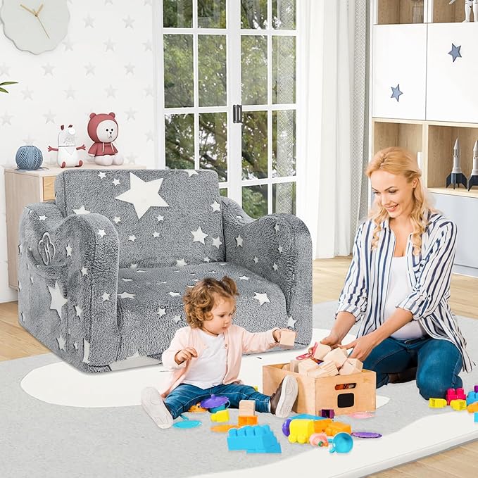 Kids Couch for Toddlers, 2-in-1 Kids Sofa Toddler Couch Chair Glow in The Dark, Comfy Soft Foldable Kid Chair for Girls and Boys