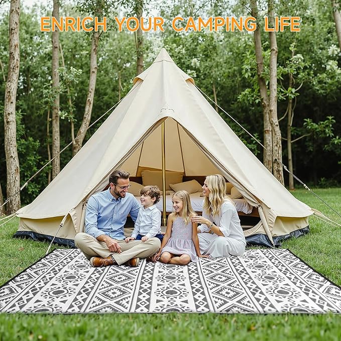 Outdoor Rug Waterproof 5x8 ft, Reversible Outdoor Plastic Straw Rug Patio Rug, RV Rugs for Outside, Outdoor Carpet for Patio Camping Deck Balcony Backyard, Gray & White