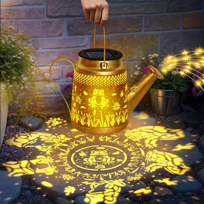 Solar Lanterns Outdoor Garden Decor, Mothers Day Gifts for Women Mom Grandma Birthday, Large Frog Hanging Watering Can with Shepherd Hook, Waterproof Garden Lights for Outdoor Landscape Pathway Yard