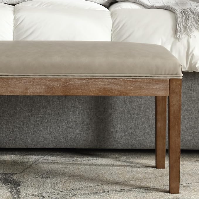 Upholstered Entryway Bench Modern Shoe Benches for Hallway Porch Bedroom Bench for End of Bed Dining Bench for Dining Table Dining Room Kitchen Window with Wood Legs, PU Leather, Grey