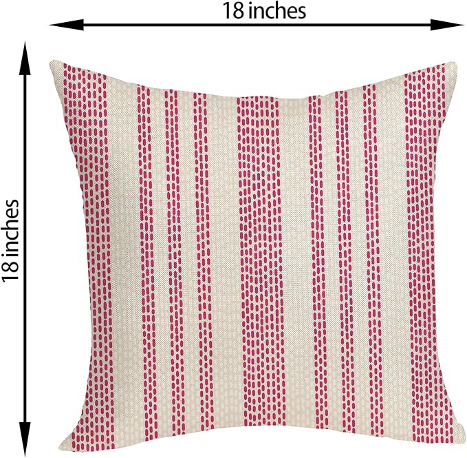 Boho Pillow Covers 18x18 Pack of 2 Hot Pink Polka Dot Stripes Throw Pillow Covers Bohemian Abstract Modern Decorative Pillowcase Farmhouse Linen Cushion Case for Home Couch,Outdoor Decoration