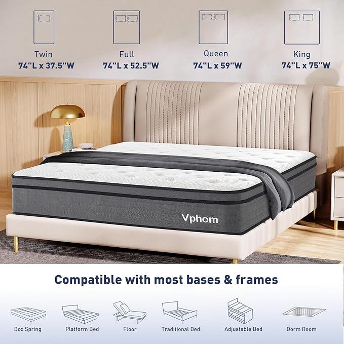 12 Inch King Mattress in a Box - Hybrid King Size Mattress with Pocket Springs for Ultimate Comfort, Medium Firm Support for Pressure Relief, No Pilling,Breathable,CertiPUR-US Certified