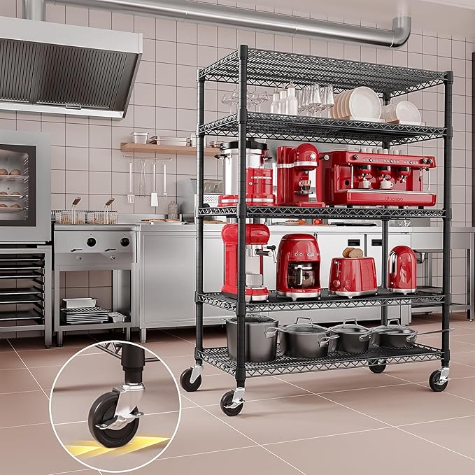 IZEUK Garage Shelving Wide Storage Shelves 5 Tier Metal Shelves Heavy Duty Adjustable Utility Shelf Rack Black 23.6" D x 53.1" W x 73.6" H