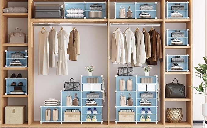 AWTATOS Closet Organizer 6 Cube Storage Shelves Portable Closet Clothes Organizers and Storage Stackable Cubby Shelving for Closet Bedroom Living Room Blue