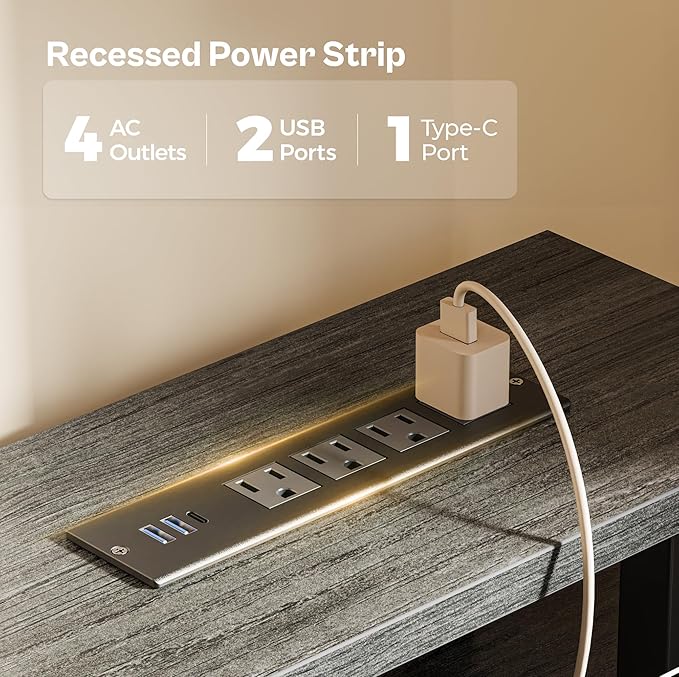 Huuger 47 inch Computer Desk with 4 Drawers, Gaming Desk with LED Lights & Power Outlets, Home Office Desk with Large Storage Space for Bedroom, Work from Home, Grey