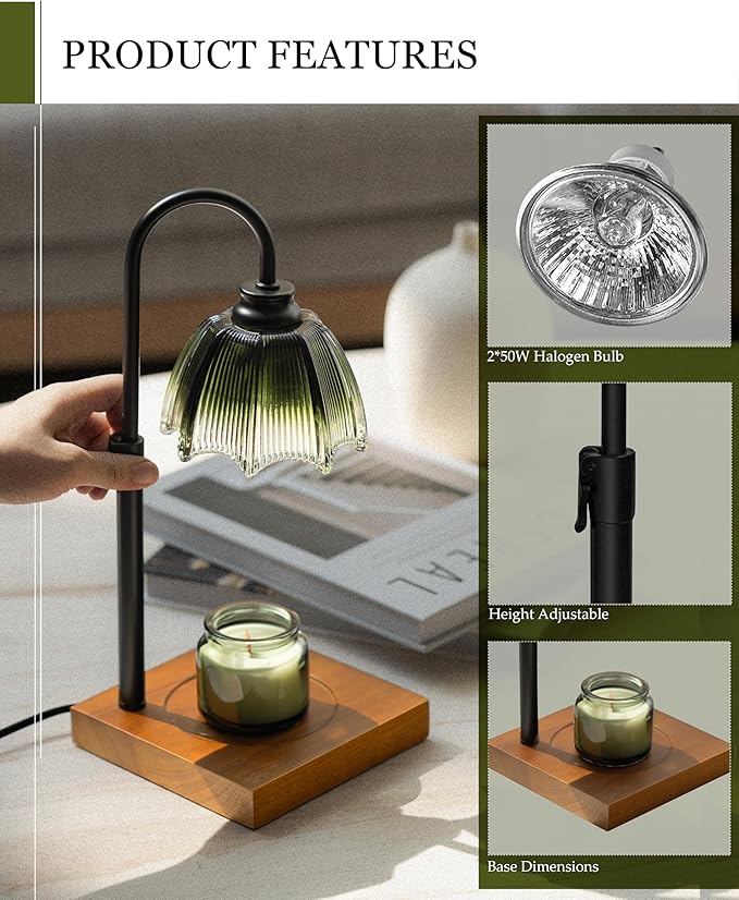 Candle Warmer Lamp with Timer, Dimmer & Adjustable Height, 25MM Rubber Wood, 2 Blubs, Fit All Size Jar Scented Candles, Safe Aromatherapy Light for Sleep, Work, Yoga, Bedroom, Office, Gift for Women