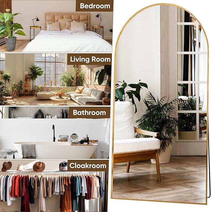Suidia Full Length Mirror, 76"x34" Floor Standing Mirror Freestanding, Full Body Mirrors with Stand for Bedroom, Hanging Mounted for Living Room Cloakroom, Gold, Arched Style