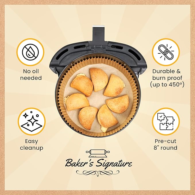 Air Fryer Liners for Ninja, 125 Pcs Round Disposable Airfryer Paper Liners – Non-Stick and Oil Proof for Easy Cleanup, Great for Oven, Pans & Baking – 8 Inch for 5-8 qt Basket by Baker's Signature