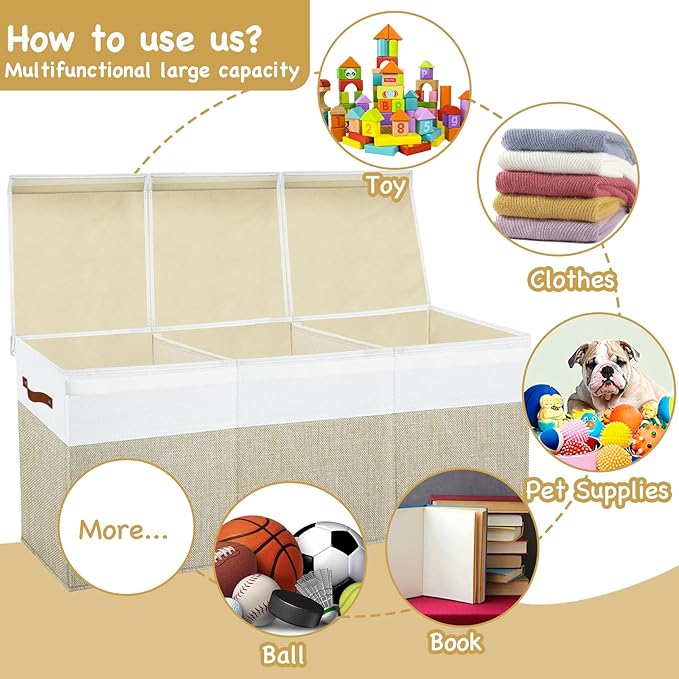 Large Toy Box Chest,Toy Storage Organizer,Storage Bins with Lids,Stuffed Animal Storage,Toy Bins for Kids,Toddlers,Baby,Girls,Nursery,Living Room,playroom(Beige)