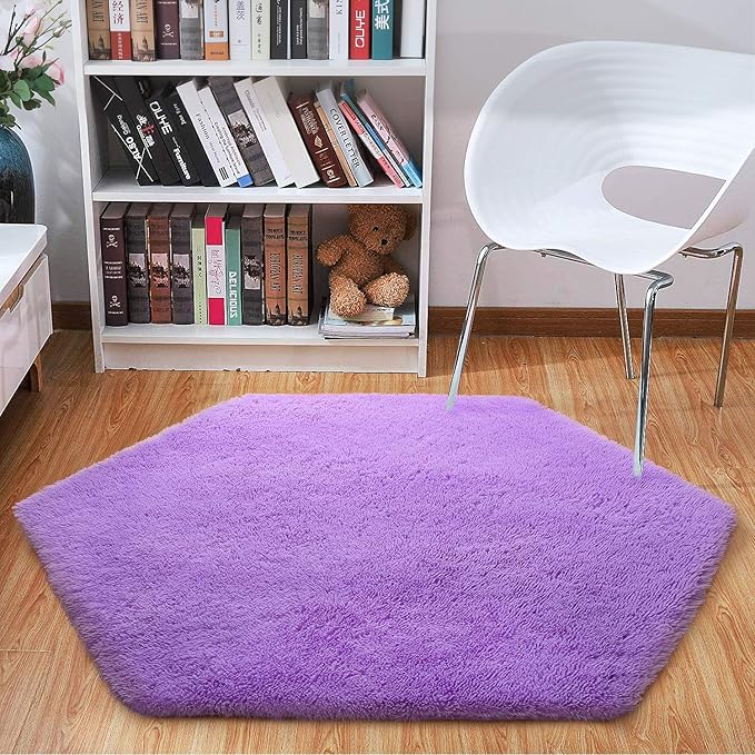 junovo Ultra Soft Rug for Nursery Children Room Baby Room Home Decor Dormitory Hexagon Carpet for Playhouse Princess Tent Kids Play Castle, Diameter 4.6 ft, Purple