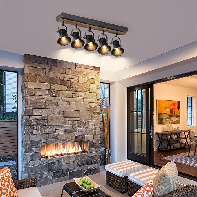 SEEBLEN 5-Light Track Light Fixtures, Adjustable Ceiling/Wall Mount Spotlight, Industrial Black Kitchen Track Lighting for Living Room, Dining Room, Hallway, Bathroom