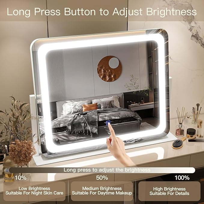 FENNIO Vanity Mirror with Lights 22''x17'' Makeup Mirror with Lights,Vanity Mirror Touch Screen with 3-Color Lighting,Dimmable,for Vanity Desk Tabletop