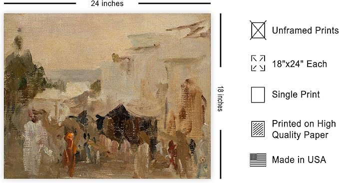 Poster Master Vintage The Bazaar Painting Poster - Retro Street in Udaipur Print - India Art - Cityscape Art - Farmhouse Art - Abstract Art - Office or Living Room Wall Decor, 18x24 Unframed Wall Art