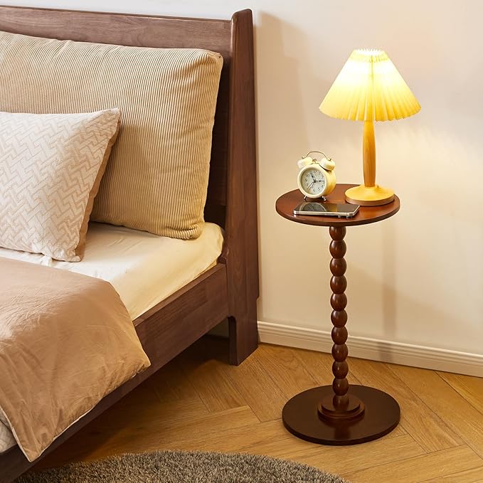 Round Side Table, Modern Minimalist Wood Bedside Table, Living Room Sofa End Table, Bedroom Small Corner Table, Sturdy Weight-Bearing Design Brown YD-RST001H