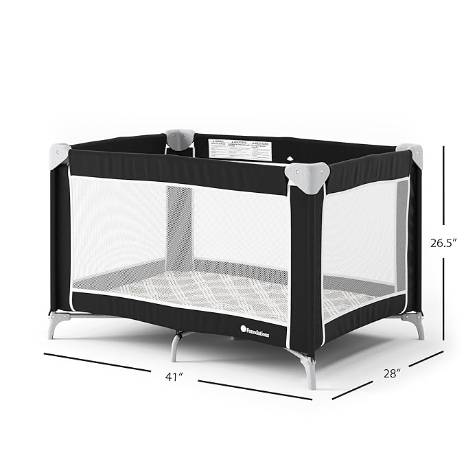 Foundations Sleep 'N Store Baby Pack and Play Yard - Portable Playpen for Toddlers, Foldable Travel Playpen with Storage Bag & Foam Mattress, Durable Design for Hotels & Daycares - Graphite
