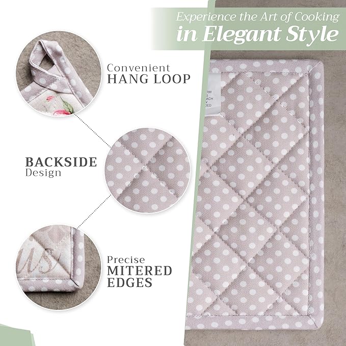 Maison d' Hermine Pot Holders 100% Cotton Heat Resistant Potholders 8" x 8" Hot Pads with Loop BBQ, Cooking, Baking, Grilling, Kitchen, Handling Hot Pans Spring/Summer (Pack of 1, Champ De Mars)