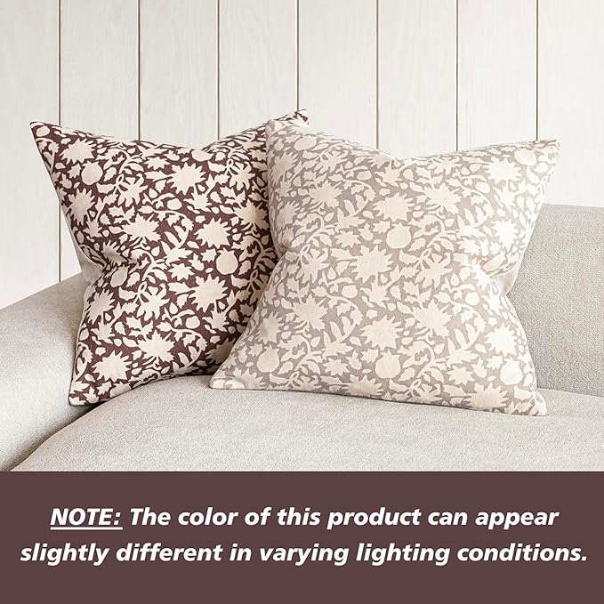 Foindtower Set of 2 Decorative Neutral Floral Throw Pillow Covers Accent Farmhouse Cushion Covers Boho Vintage Pillowcase for Couch Sofa Bedroom Living Room Home Decor Outdoor,24×24 Inch,Wine Red