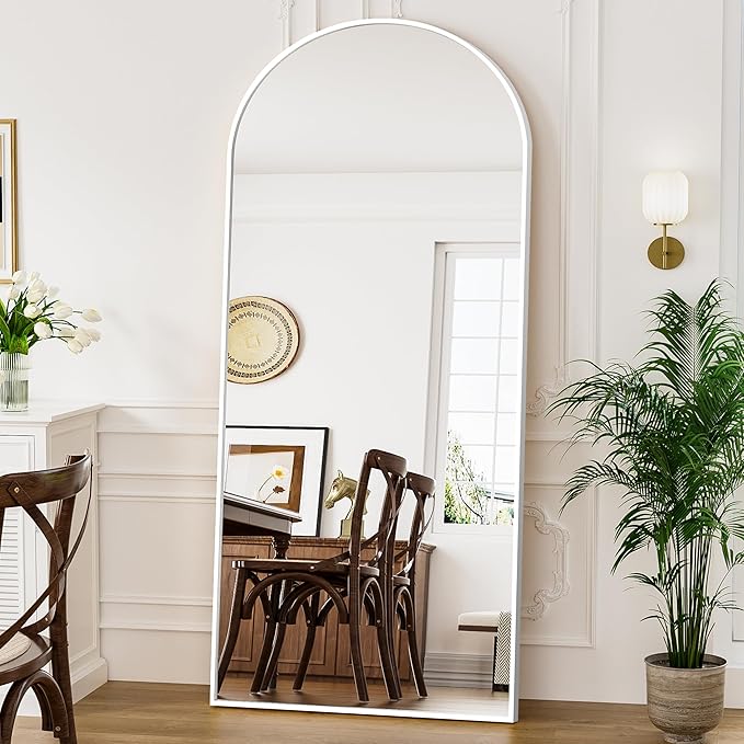 Full Length Mirror, 71"x30" Arched Floor Mirror, Oversized Standing Mirrors, Hanging or Leaning Against Wall Mounted Mirrors, Large Full Body Mirror with Aluminum Frame for Bedroom (White)