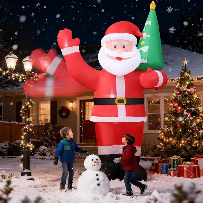 9 FT Waving Christmas Santa Claus Inflatable Outdoor Decoration for Yard,Outdoor Christmas Decoration Inflatable Santa Claus Outdoor with LED Lights for Garden Lawn Home Indoor Winter Holiday Party
