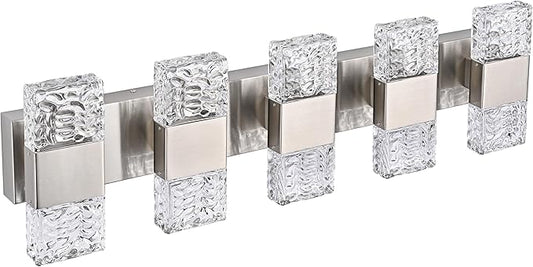 MELUCEE 30.3 in LED Bathroom Lighting Fixtures Dimmable 40W LED Vanity Light Brushed Nickel Modern Bathroom Light Bar Crystal Wall Sconce for Bath Restroom Powder Room, 3000K Warm Lighting