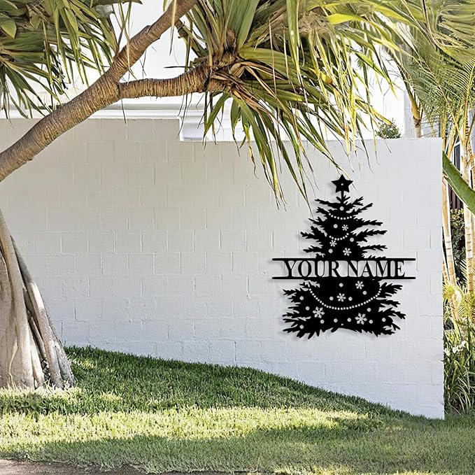 Personalized Christmas Tree Metal Sign, Custom Signs Outdoor Metal Wall Decor, Merry Christmas Tree Signs Wall Decoration for Home Living Room, Bedroom, Office, Garden, Porch
