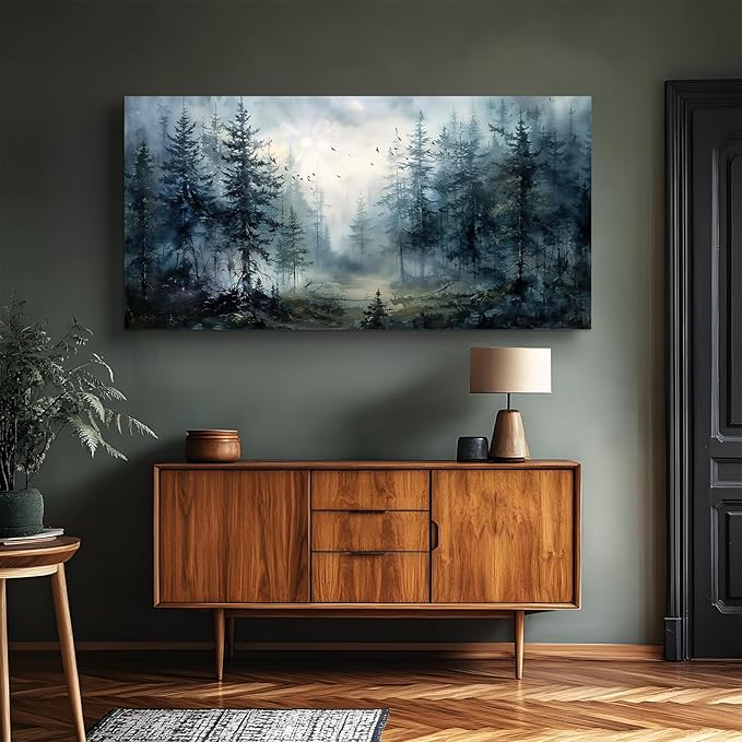 SERIMINO Large Wall Art for Living Room, Landscape Canvas Prints Paintings, Foggy Forest Pictures Wall Decor Aesthetic, Pine Trees Modern Home Decor, Bedroom Bathroom Office Artwork 30"X60"