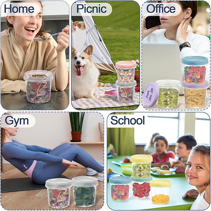 12pcs 16 oz Plastic Deli Containers with Screw Lids, Small Freezer Container Reusable 2 Cup Food Storage Container with Pen & Brush for Snack Salad Fruit, Microwave & Dishwasher Safe BPA Free