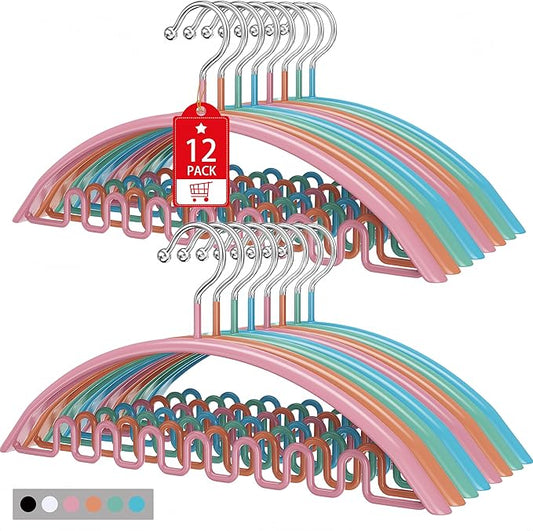 Clothes Hangers 12 Pack, Sweater Hangers No Shoulder Bump Metal Non Slip Heavy Duty Coat Hangers for Closet Organizers and Storage Space Saving Shirt Hanger for Suits Dresses Jackets Bra Shirt Multi
