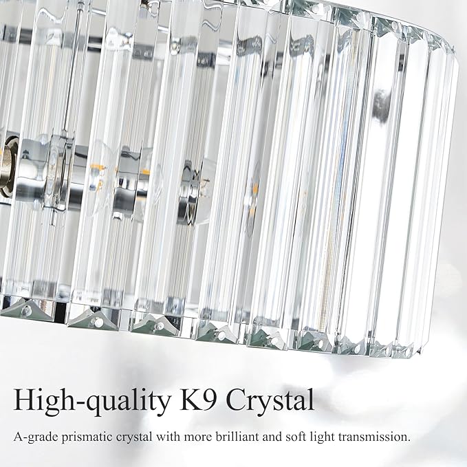 Crystal Chrome Ceiling Light, Modern Semi Flush Mount Ceiling Lighting Fixture, Round Hallway Lighting Fixtures Chandelier for Kitchen Entryway Bedroom Dining Room, 3-Light, 15.7 Inch