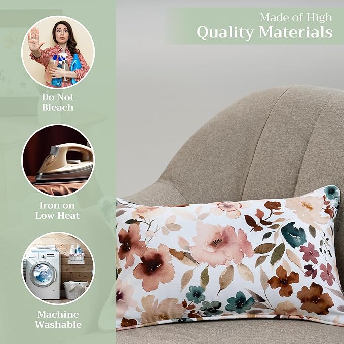 Maison d' Hermine Decorative Pillow Covers 12x20 Inch Rectangle 100% Cotton Throw pillow Covers with invisible Zipper Cushion Case for Living Room Couch, Chair, Sofas, Bedroom, Home (Blossom - Florie)