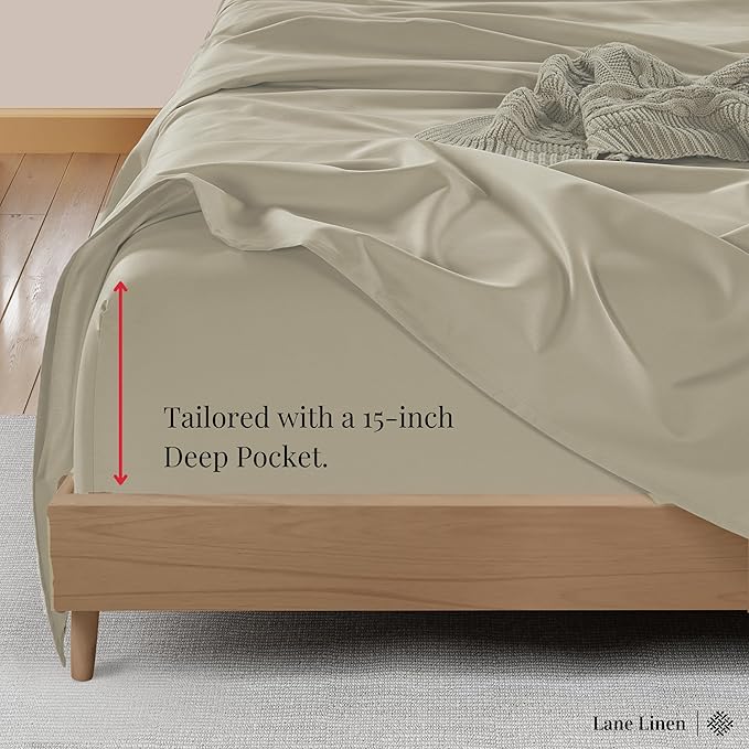 LANE LINEN Queen Size Bedding Set – 100% Cotton Queen Size Bed Set with 600 Thread Count, Soft & Cooling Fabric, Value Bedding for Daily Use, Hotel Sateen Finish, 15" Deep Pocket – Linen